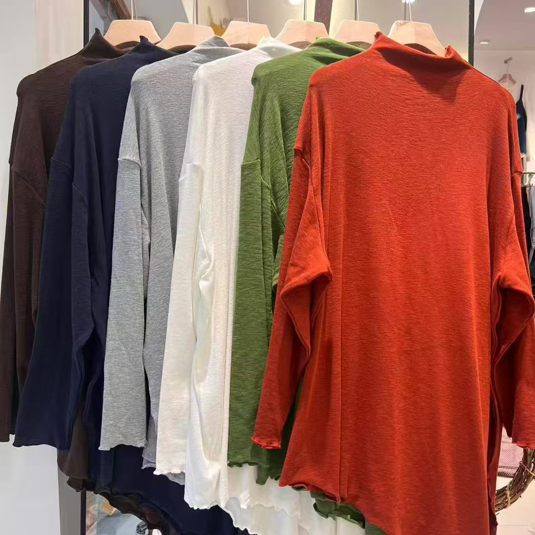 2025秋季新款女高领日系棉T恤宽松上衣套头内搭ins外贸打底衫小众