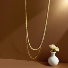 跨境热销饰品时尚蛇骨链十字链双层叠戴钛钢项链欧美轻奢项链女生