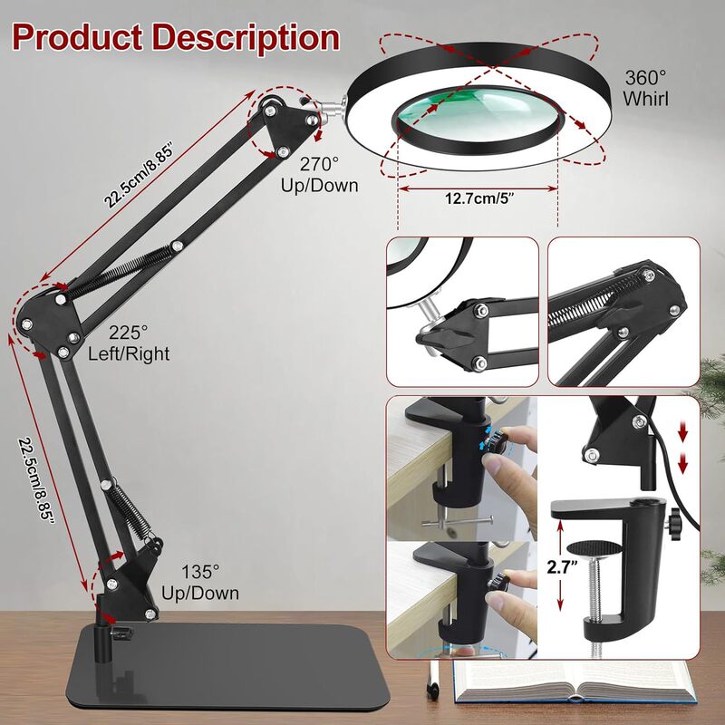 Cross-Border Amazon Led Long-Arm American-Style Desk Lamp for Welding, Inspection, and Repair Work, Foldable Magnifying Glass Desk Lamp, Eye Protection Cross-Border Amazon Led Long-Arm American-Style Desk Lamp for Welding, Inspection, and Repair Work, Foldable Magnifying Glass Desk Lamp, Eye Protection