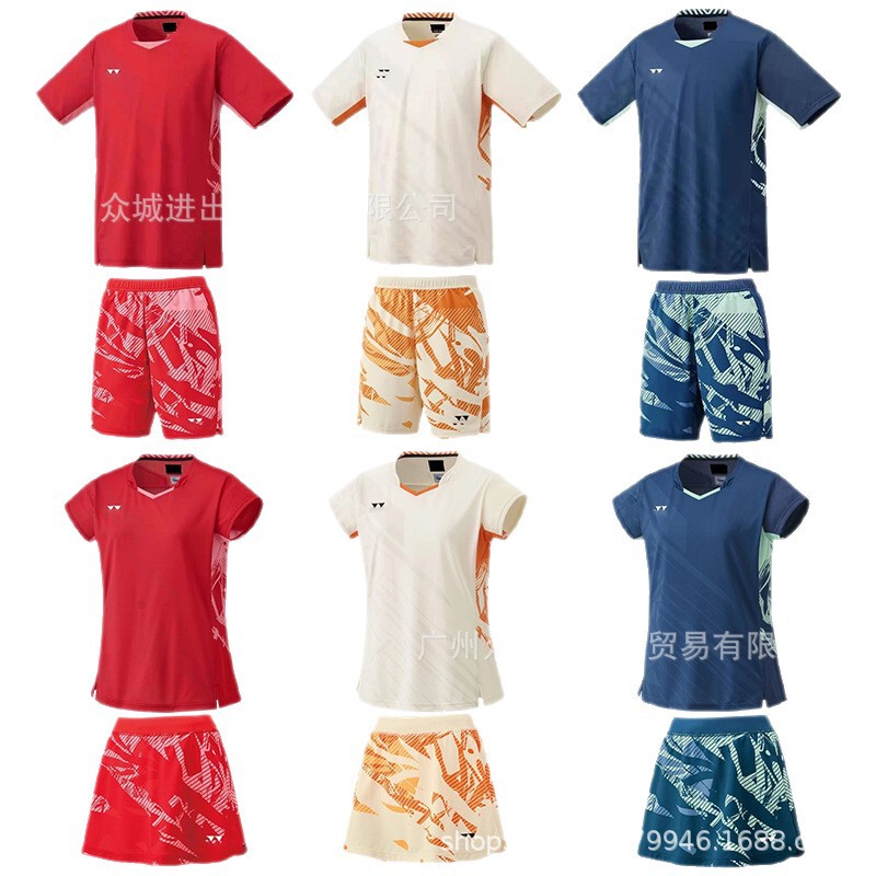 YY夏羽毛球服速乾男性半袖女性服小飛袖国羽大試合服半ズボンスカート通気印字|undefined