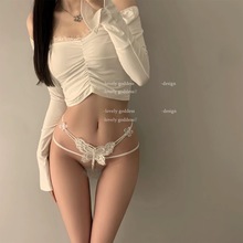 「LG」奶欲小香*原创纯欲性感女内裤蕾丝薄款高腰蝴蝶珍珠丁字裤