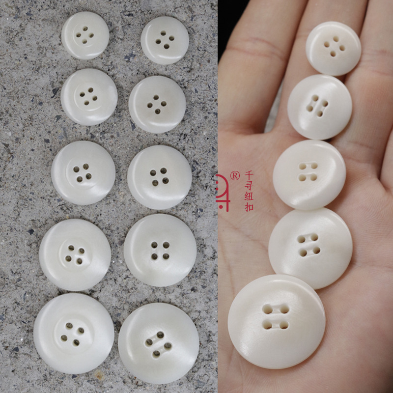 Natural White Pill-Shaped Four-Hole Button for High-End Casual Men's Suits and Women's Coats and Trench Coats
