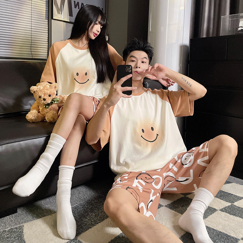 2024 Summer cartoon pajamas women cotton couple short-sleeved shorts cute plus size men's youth home clothes