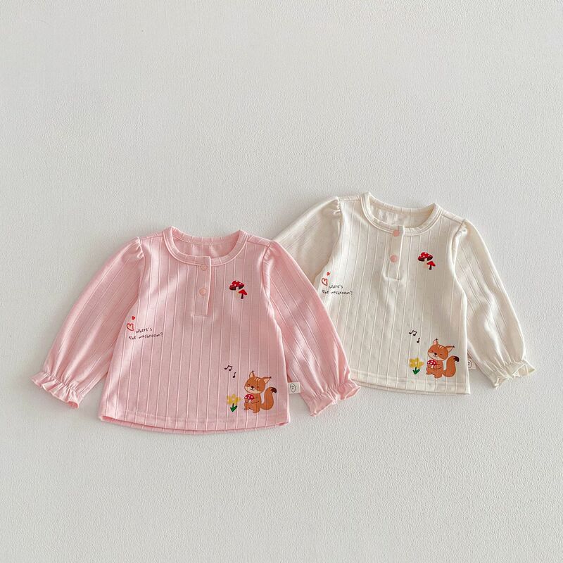 [No Returns or Exchanges] Girls' Little Squirrel T-Shirt 2026 New Spring Style Baby Fashionable Korean Style Mushroom Base Shirt