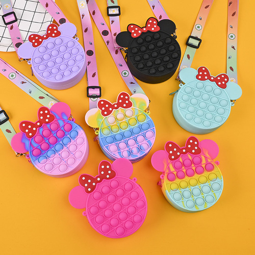 Amazon Cross-border Hot-selling Lovely Bowknot Educational Silicone Bag Fashion Children's Silicone Shoulder Money Storage Bag 