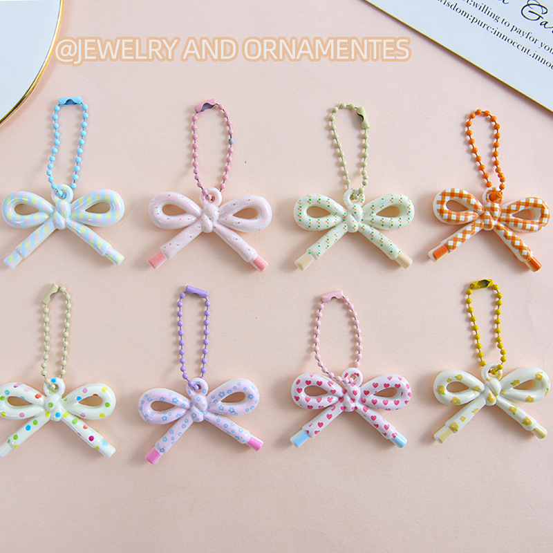 彩色小清新花纹蝴蝶结珠链diy装饰包包手机壳钥匙扣饰品配件批发