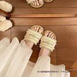 慵懒温柔~ins仙女风配裙子平底一字拖女夏外穿波西米亚度假凉拖鞋