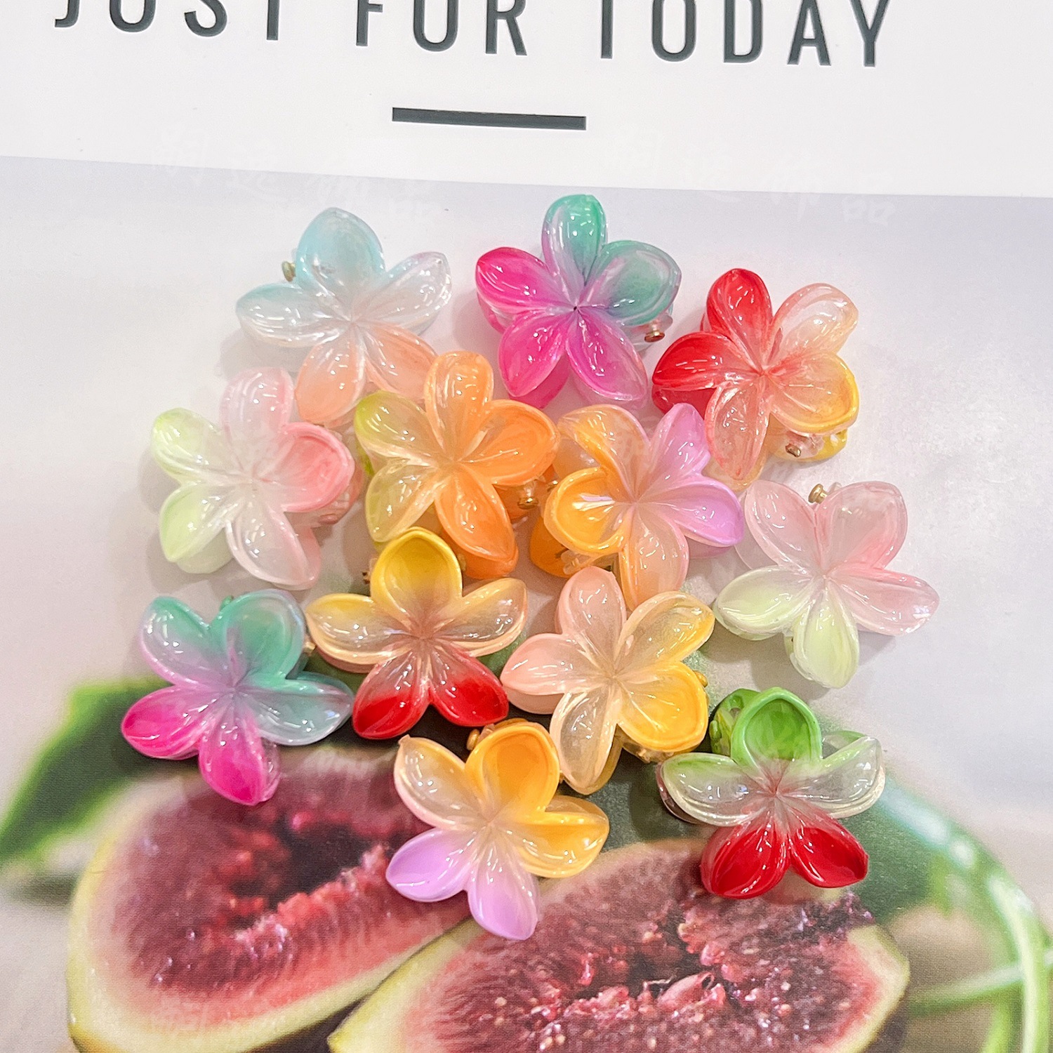 Cream Contrasting Color Plumeria Hair Clip Colorful Double Combination Bauhinia Flower Hairpin Autumn and Winter Gentle Small Gradient Shark Clip