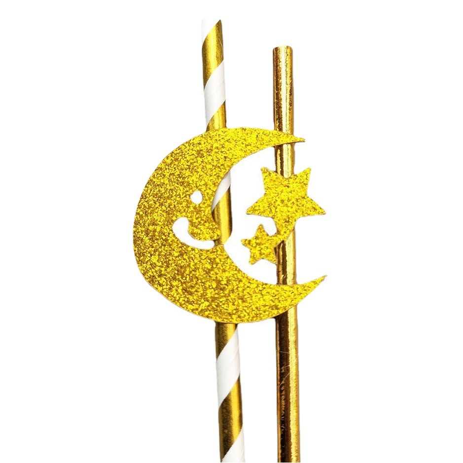 Transfronterizo desechable fiesta de papel de paja estrella Luna tarjeta postre pastel decoración bar bebida paja