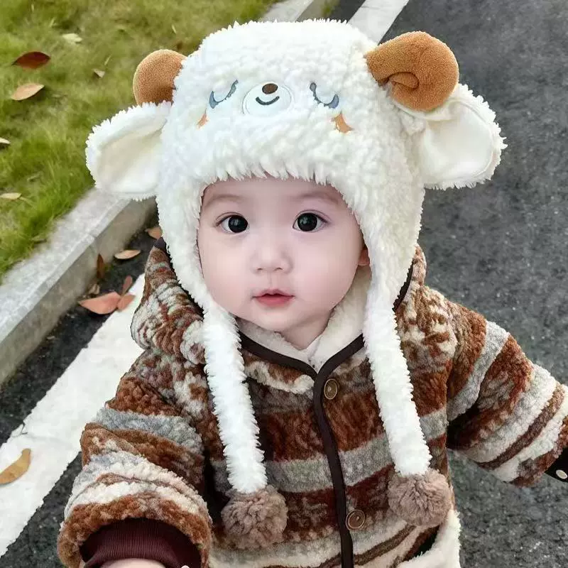 儿童冬季加厚保暖帽男女宝宝包头帽婴幼儿可爱小羊羔毛绒护耳帽子