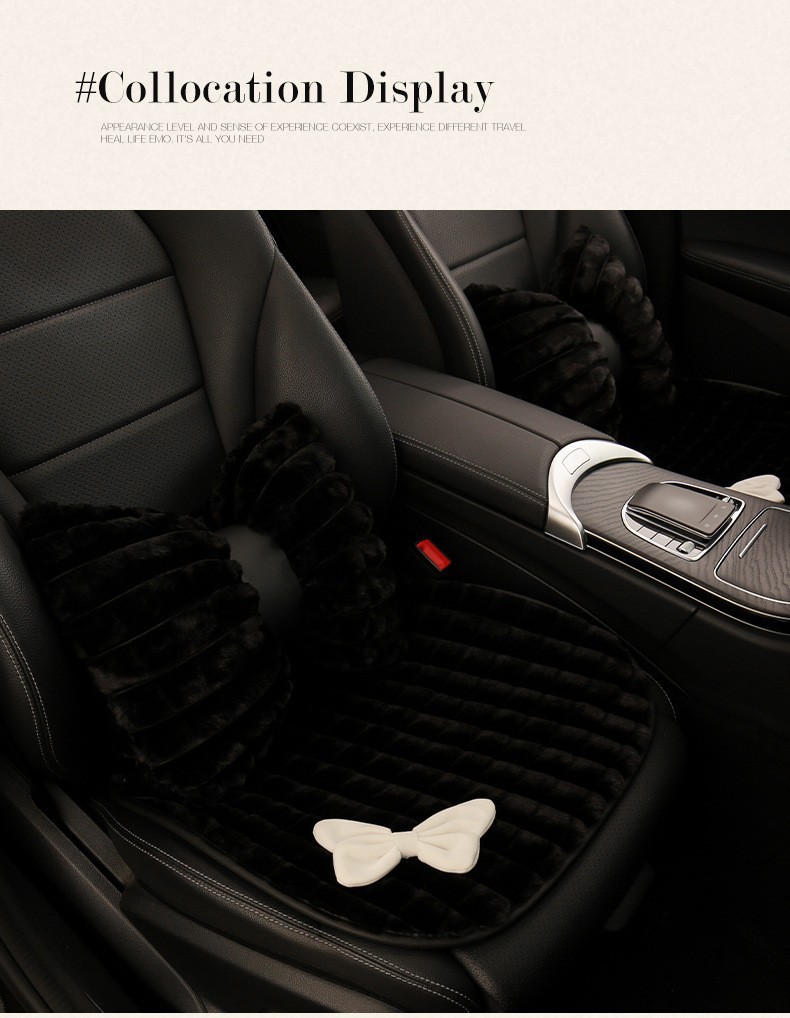 Wool pad | Qìchē Cushion Winter Seat - white-bow-black-cushion-1-piece-lumbar-support-1-piece