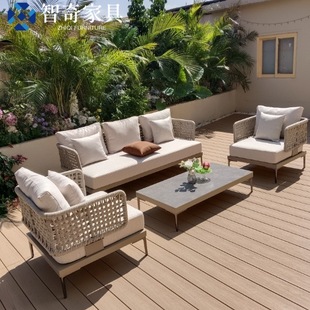 Outdoor Sofa Courtyard Rattan Leisure Open-Air Corner Sofa Combination Hotel Outdoor Rattan Chair Garden Balcony Furniture