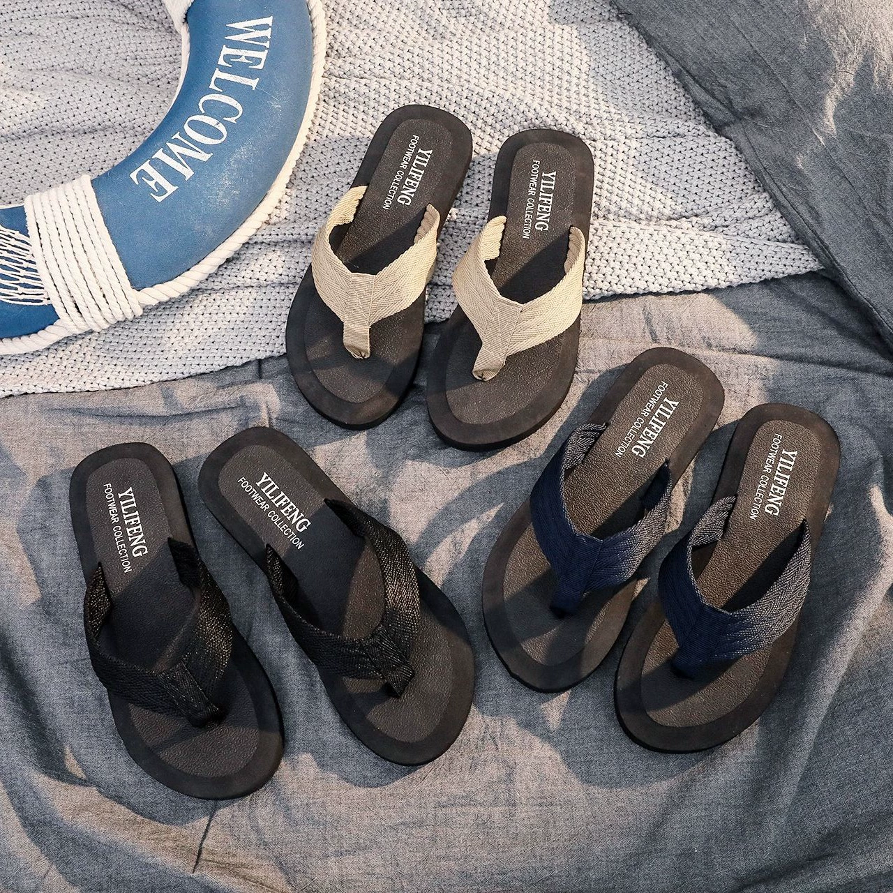 Мужские шлепанцы для лета, пляжная обувь в корейском стиле, модная уличная одежда, универсальные нескользящие сандалии-вьетнамки, удобные мужские тапочки.