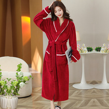 秋冬款长袖珊瑚绒加厚甜美保暖家居服男浴袍女浴袍法兰绒男女情侣