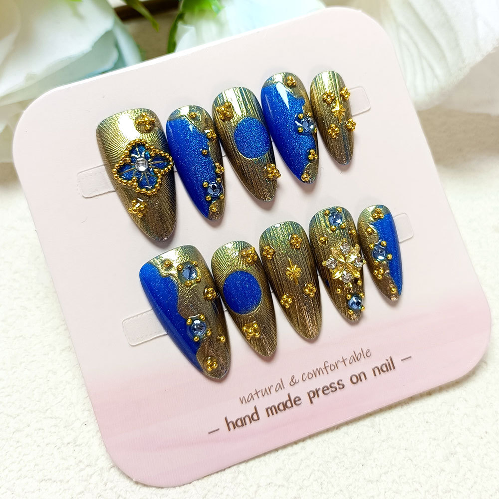 10 piezas de armadura de vestir hecha a mano, armadura de ojos de gato azul, armadura de almendras, uñas barrocas, estilo portátil