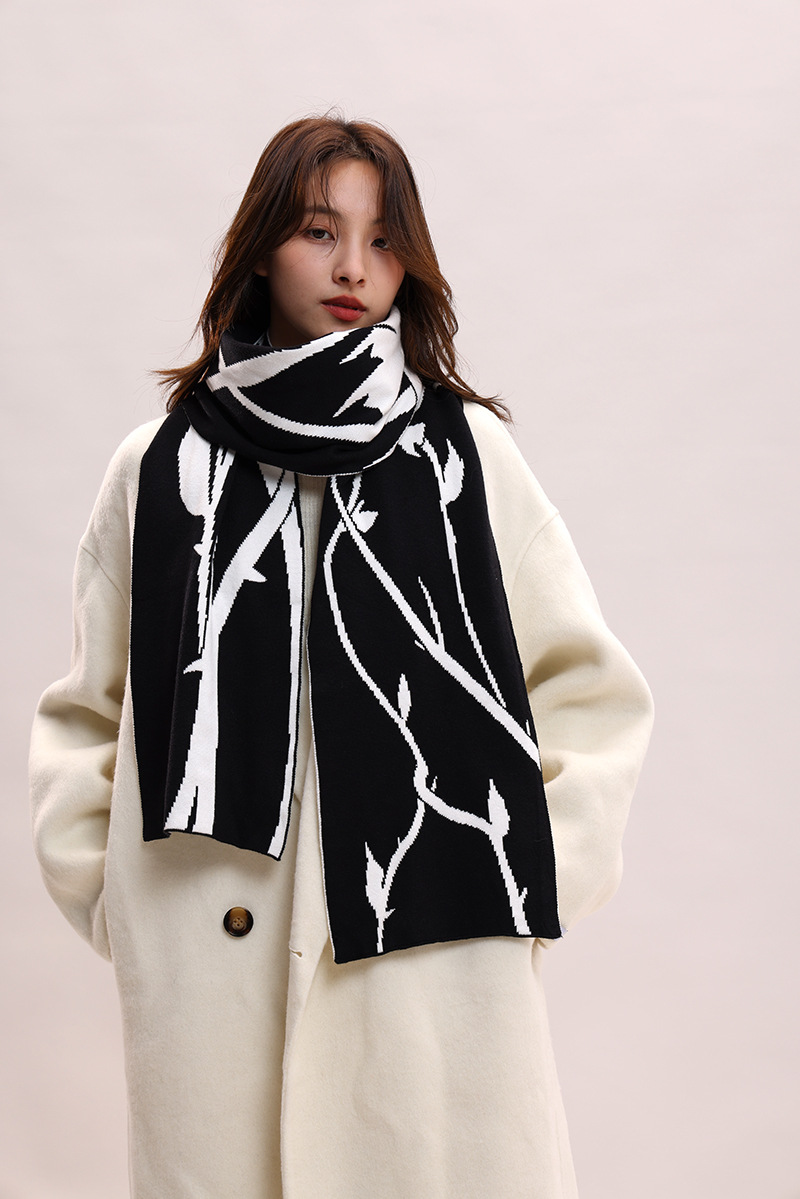 Sciarpa invernale in lana lavorata a maglia con filato di velluto di coniglio, atmosfera rosa spinata estesa, per coppie_voghion.com