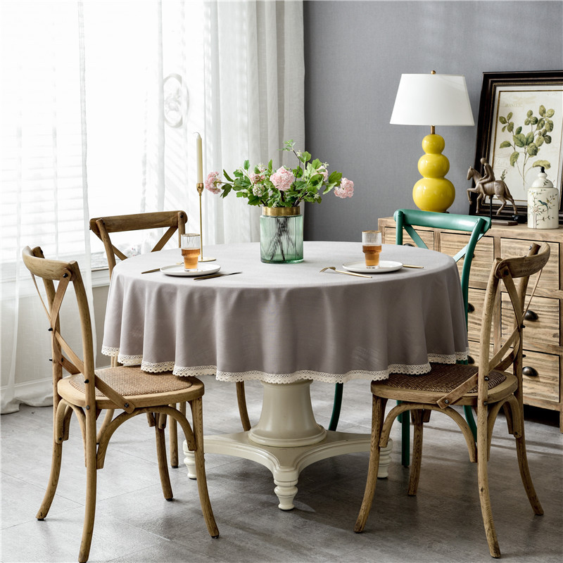 Tovaglia nordica semplice impermeabile in tinta unita in cotone e lino con nappe per tavolo da pranzo rotondo, tovaglia da tavolino_voghion.com