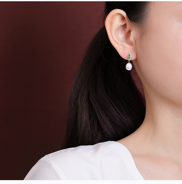Bông tai nữ đính ngọc trai nước ngọt mạ vàng bạc S925 hình trứng — Kiểu màu bạc, Kiểu màu vàng chi tiết 6