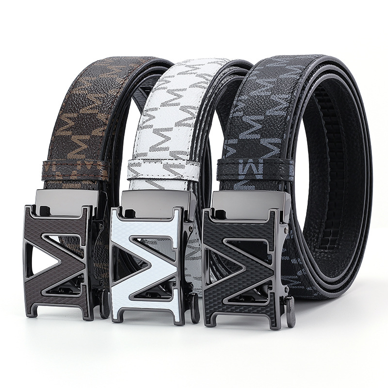 Genuine Leather Men's Belt With M Shape Automatic Buckle Casual_voghion.com