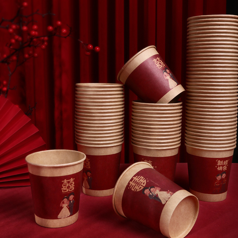 Gran por mayor artículos de boda tazas de papel de boda corraban de boda espesar tazas desechables un paquete de 50