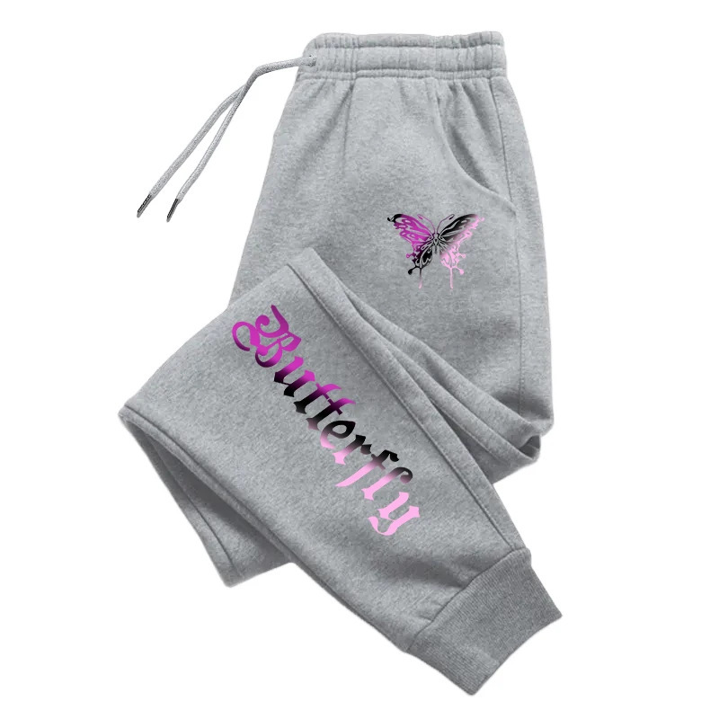Cross-Border New Women's Autumn and Winter Fleece Sweatpants with Butterfly Print Outdoor Jogging Pants Unisex Casual Sports Pants