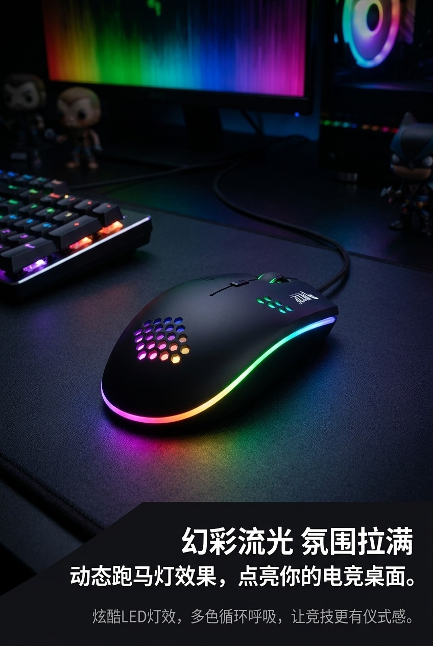 发光鼠标游戏电竞轻便电脑笔记本台式耐用办公静音款有线鼠标现货