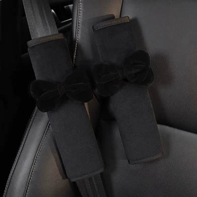 Belt Cover Goddess Anti-Strangle Car – Seat belt shoulder pad - set-of-2-black-bow-plush-shoulder-cover