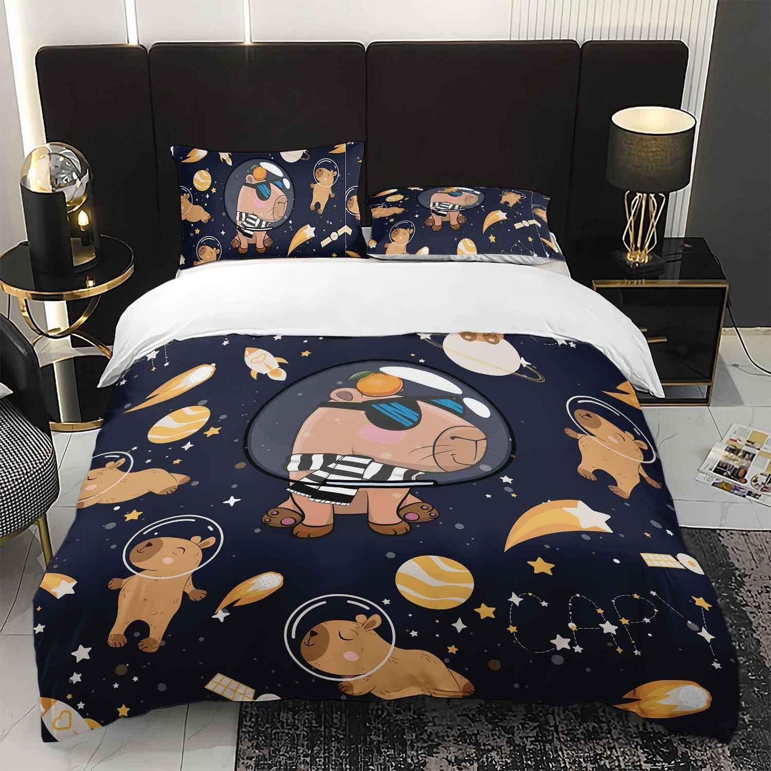 Cartoon Astronaut Digital Printed Edredon Kit Textile Transpirable Transfronterizo Fuente TEMU / JIT