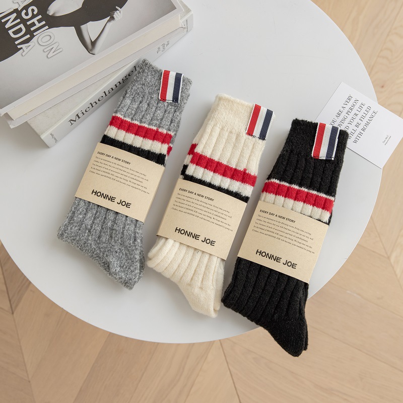 Winter Thickened Children's Three Bar Wool Ins Tide Korean Warm Pile Fabric Label Cashmere Medium Tube_voghion.com