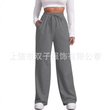跨境外贸亚马逊女式春秋卫裤休闲阔腿运动裤弹性高腰抽绳宽松长裤