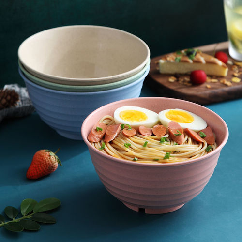 Wheat Straw Bowl Plastic Bowl Student Lunch Bowl Home Use Ramen Bowl Creative Noodle Bowl Set Soup Bowl Commercial