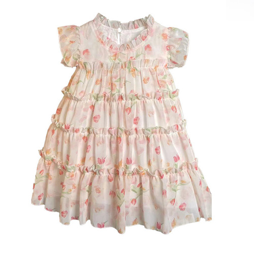 Little Girls' Dress 2024 Summer New Children's Fashion Floral Skirt for Pre-school Girls Baby Fairy Dress