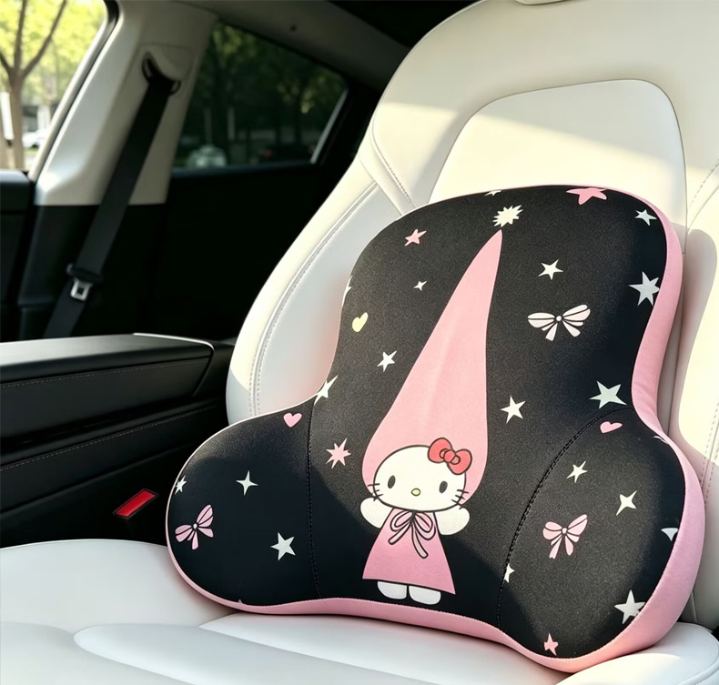 Car cushion headrest neck pillow, cute cartoon female car interior cushion, memory foam lumbar support pillow, waist cushion