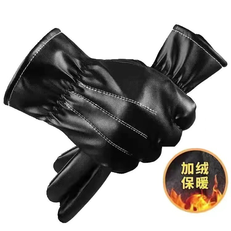 男性と女性のタッチスクリーンレザーグローブ冬暖かい防水防風プラスベルベット厚みのある屋外オートバイライディンググローブ|undefined