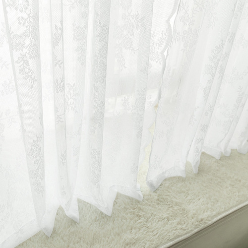 Amazon hole-free lace curtains finished rod European and American pastoral white gauze curtains door curtains bedroom bay window curtains