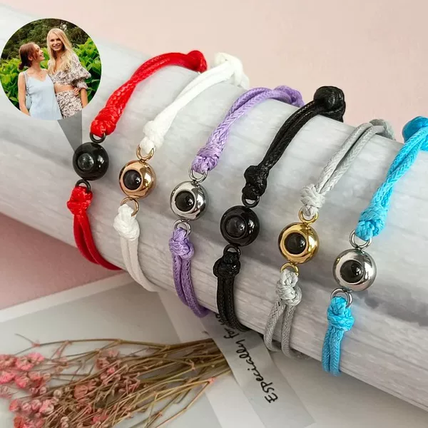 Cross-Border Couple's Bracelet with Custom Photo, Adjustable, 100 Languages, Love Memory Projection, European and American Festivals
