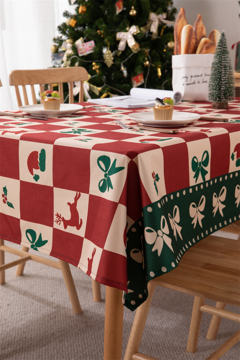 Tovaglia natalizia con bandiera da tavolo stampata in poliestere impermeabile, decorazione natalizia, con fiocco di neve e fiore di alce_voghion.com