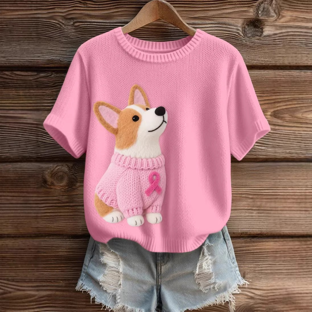 跨境爆款3D女士短袖T恤欧美宽松休闲女士上衣狗狗图案数码印花T恤