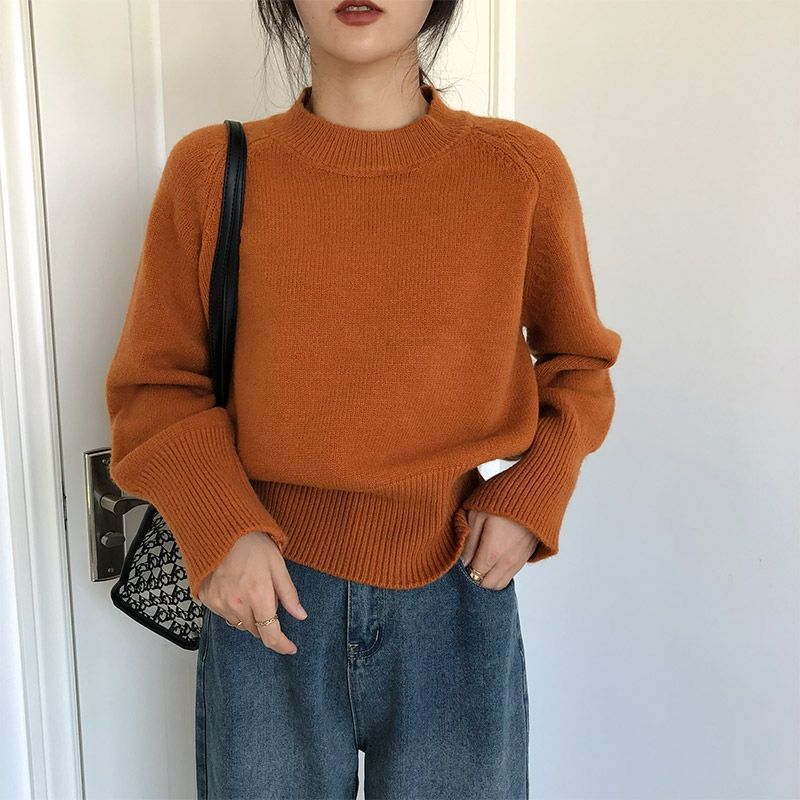 纯色软糯圆领毛衣女2025年冬季保暖打底衫长袖针织衫内搭套头上衣|undefined
