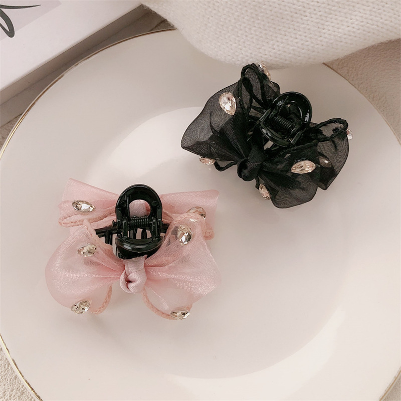 Elegante temperamento arco pequeño clip de agarre de cabello de mujer cabeza atrás medio clip de agarre de cabello nuevo toque de agarre de cabello de diamante