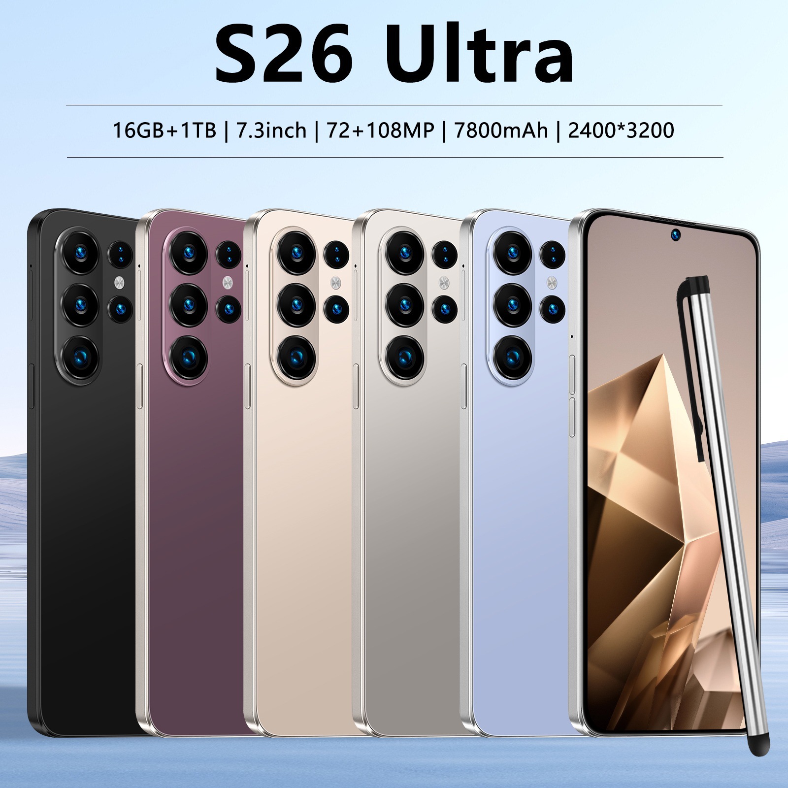 TK explotó teléfono móvil transfronterizo S26Ultra 3 + 32GB 7.3 pulgadas 4G Android 15 pluma externa para teléfonos inteligentes