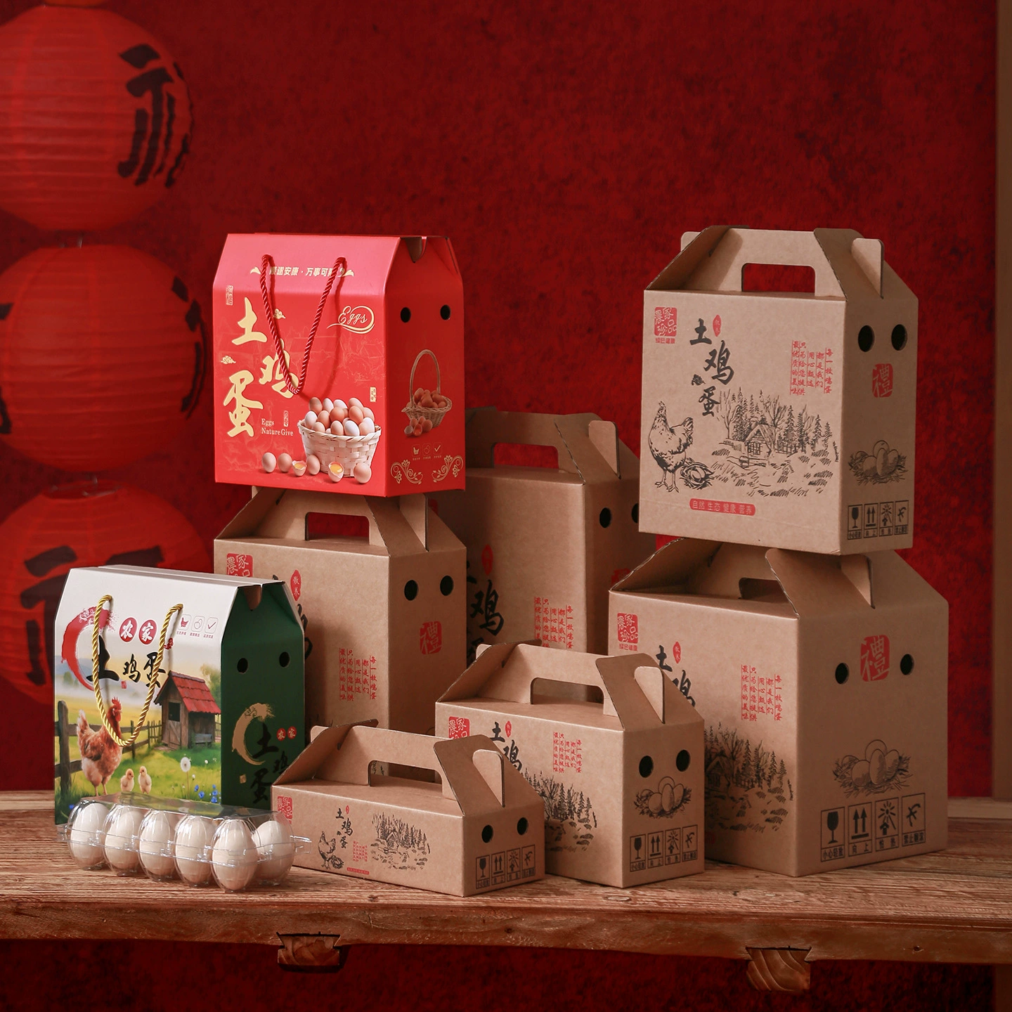 Цветная печать, красная земля, подарочная коробка для яиц, упаковочная коробка, пустая коробка для яиц, стиль с чернилами, пасторальный стиль, картонная коробка с возможностью печати.