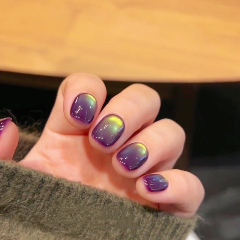 Purple Cat's Eye Pure Hand-Wearing Armor Cat's Eye Nail Pieces Flash White Nail Art Removable Phototherapy Armor Nail Patch