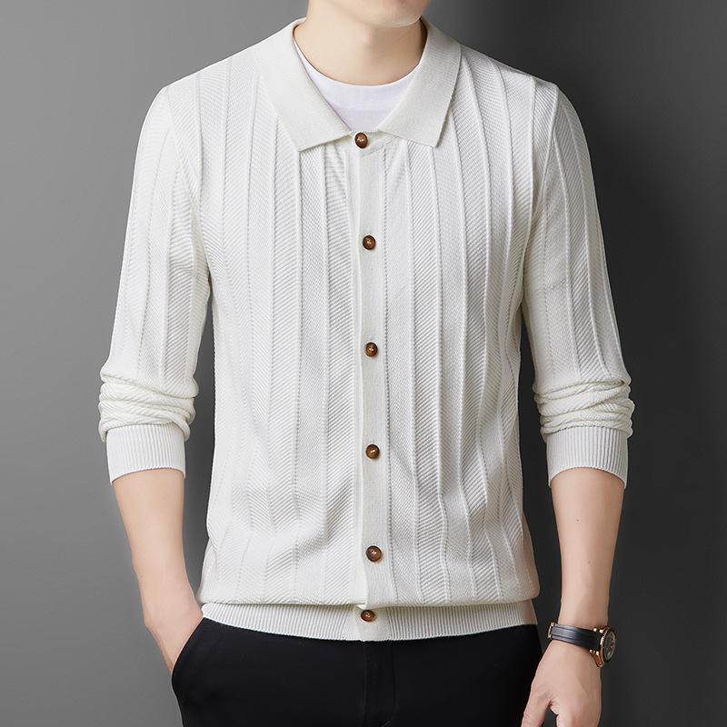 Men's autumn new fashion knitted cardigan jacket casual versatile slim fit lapel sweater long sleeved top_voghion.com