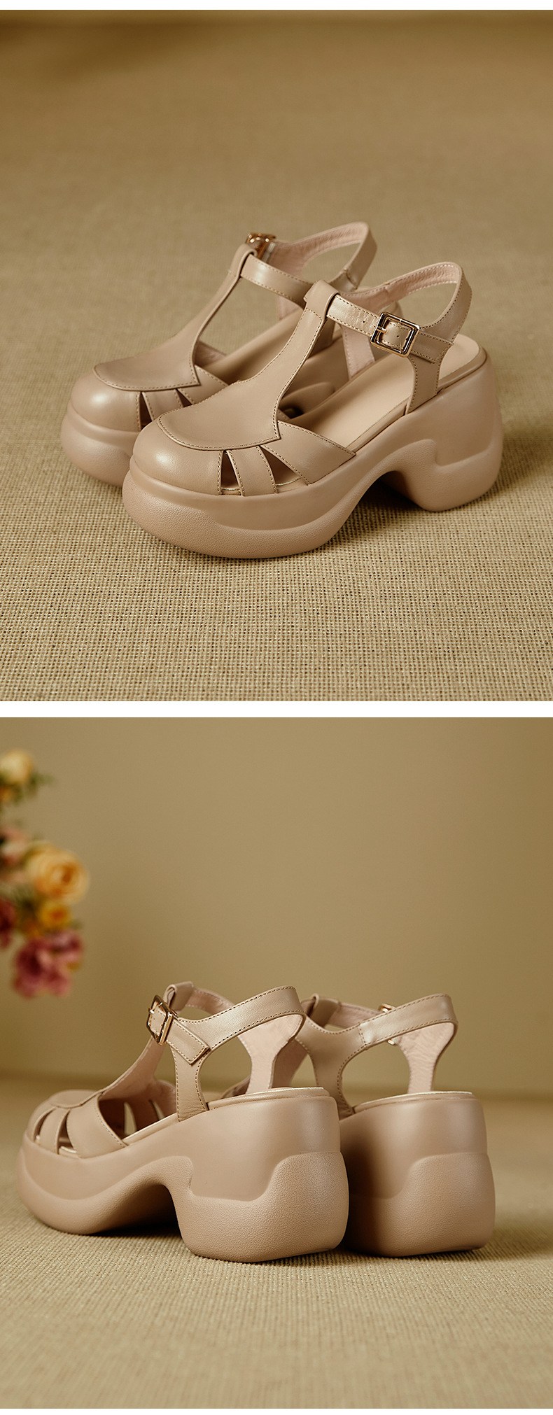 Sandal nữ quai chữ T đế xốp dày phong cách La Mã — đen chi tiết 10