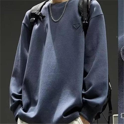 Men's Long Sleeve T-shirt with Heavyweight Crew Neck Base Layer Top, Spring and Autumn Simple Color Hooded Sweatshirt Outerwear, Hong Kong Style National Trend