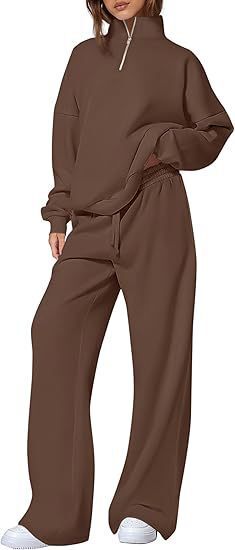 2025秋欧美亚马逊女装休闲前拉链大翻领长袖宽松阔腿长裤运动套装|undefined