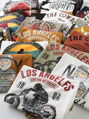 2023款圖案磅美式復古摩托機車印花體恤 阿美咔嘰圓領短袖t恤男