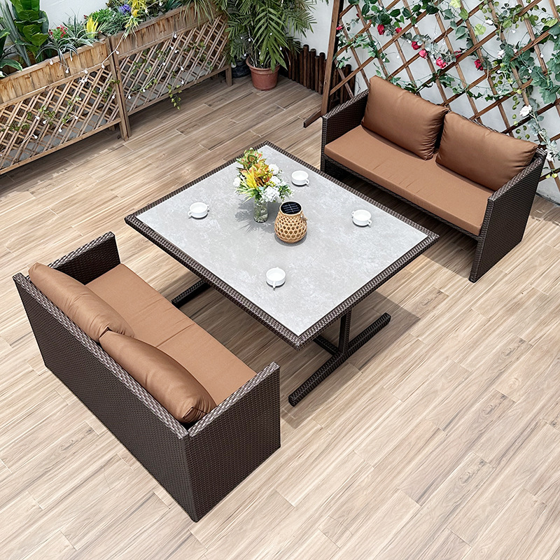 Sofá de caña de ocio al aire libre patio jardín fusionado almacenamiento mesa de caña tabla de piedra tabla de madera de plástico tabla al aire libre