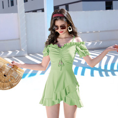 2024 New Style One-Piece Swimsuit for Women, High-Waisted Covering Midriff, Slimming, Instagram Style, Fairylike, Korean Version for Female Students